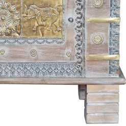 Wohnen Orient Design Truhe in Antikweiß mit Bronze - Abraham
