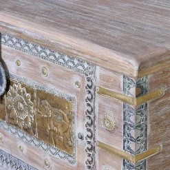 Wohnen Orient Design Truhe in Antikweiß mit Bronze - Abraham