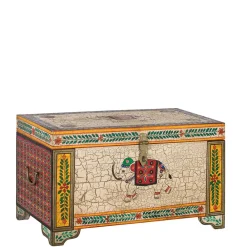 Wohnen Orientalische Möbel|Holztruhen*Orient Design Truhe in Bunt mit Elefanten Motiv - Branle