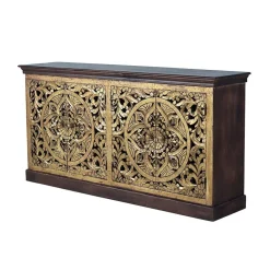 Wohnen Oriental Design Sideboard in Gold und Walnussbraun - Roswito