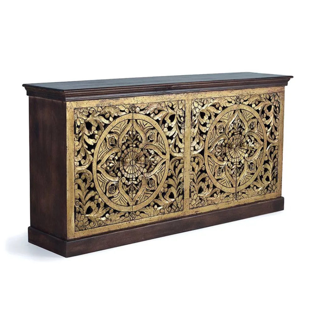 Wohnen Oriental Design Sideboard in Gold und Walnussbraun - Roswito