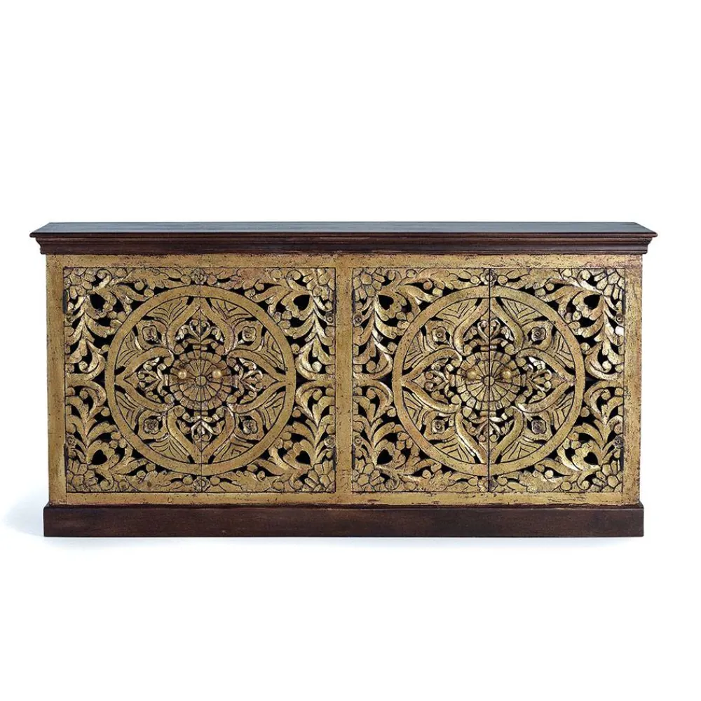 Wohnen Oriental Design Sideboard in Gold und Walnussbraun - Roswito