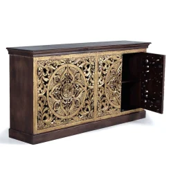 Wohnen Oriental Design Sideboard in Gold und Walnussbraun - Roswito