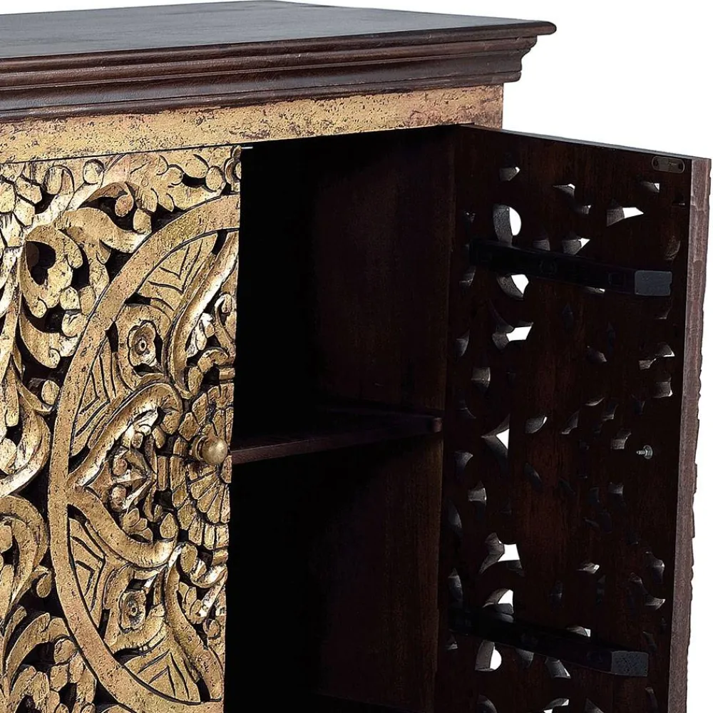 Wohnen Oriental Design Sideboard in Gold und Walnussbraun - Roswito