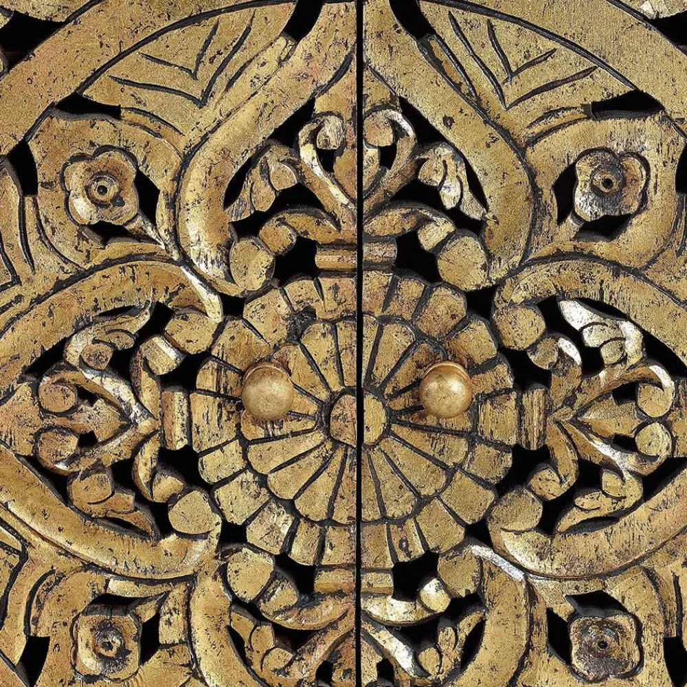 Wohnen Oriental Design Sideboard in Gold und Walnussbraun - Roswito