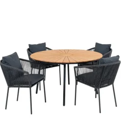 Wohnen Schwarze Möbel|Rattanmöbel*Outdoor Essgruppe im modernen Stil - Farmer (fünfteilig)