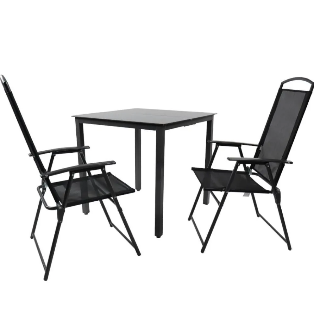 Wohnen Outdoor Essgruppe mit zwei Klappstühlen - Saridio (dreiteilig)