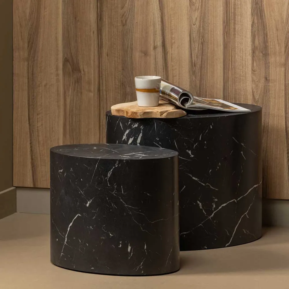 Wohnen Schwarze Möbel|Küchentische*Ovale Beistelltische als Paar - Geneke (zweiteilig)