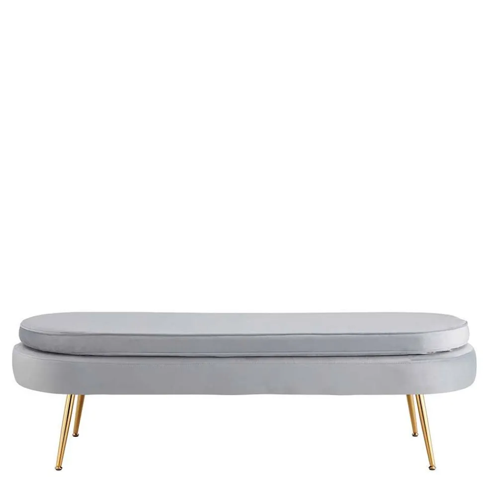 Wohnen Esszimmerbänke|Sitzbank*Ovale Bettbank in Hellgrau Samtstoff - Baily