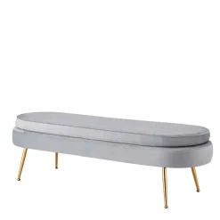 Wohnen Esszimmerbänke|Sitzbank*Ovale Bettbank in Hellgrau Samtstoff - Baily
