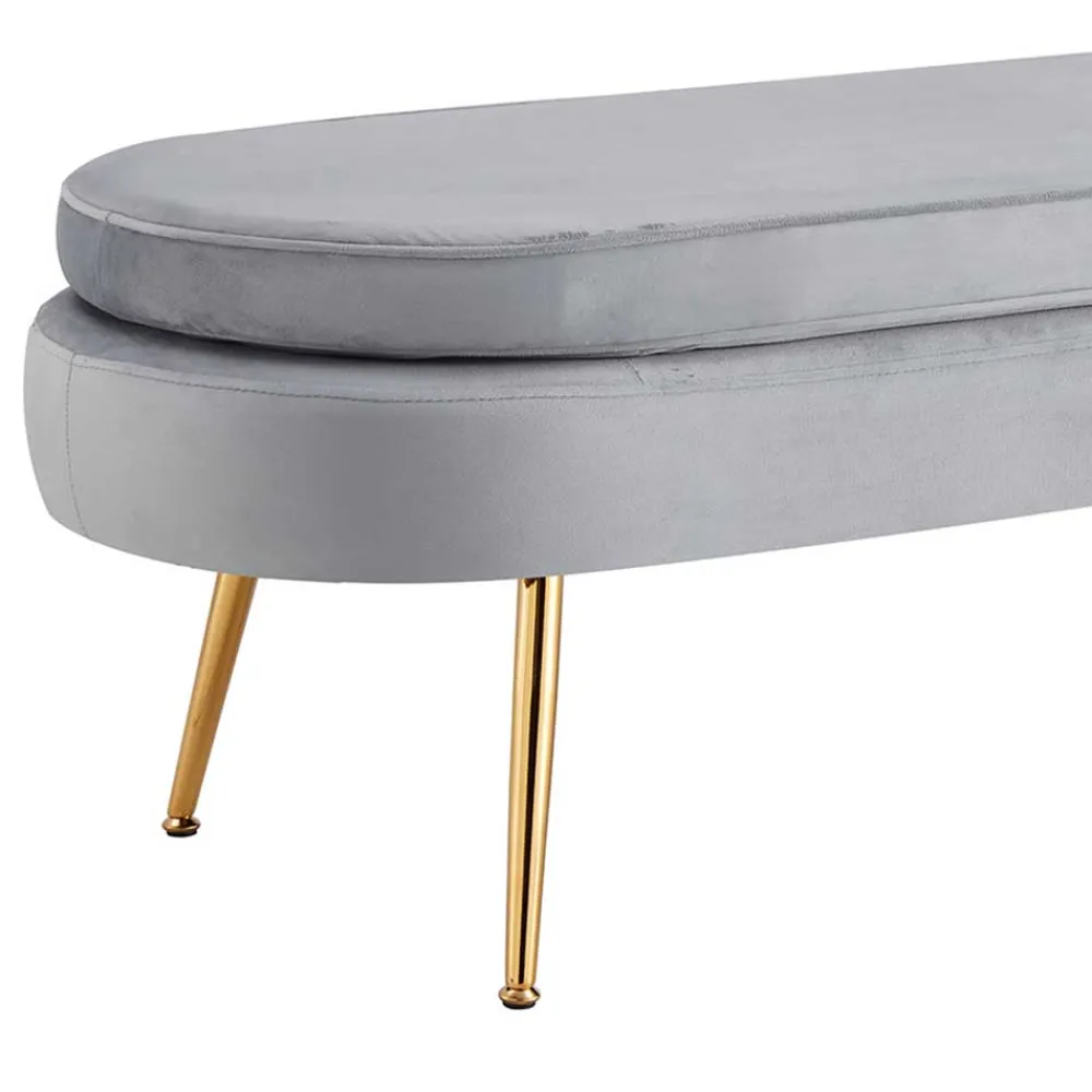 Wohnen Esszimmerbänke|Sitzbank*Ovale Bettbank in Hellgrau Samtstoff - Baily