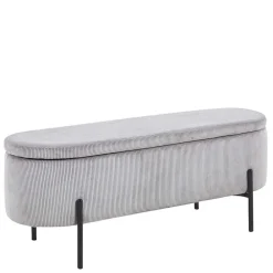 Wohnen Ovale Truhenbank mit Cord Bezug in Hellgrau - Marcez