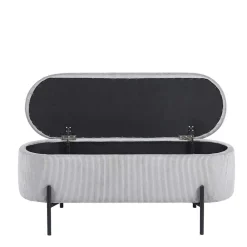 Wohnen Ovale Truhenbank mit Cord Bezug in Hellgrau - Marcez