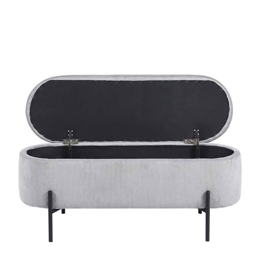 Wohnen Ovale Truhenbank mit Cord Bezug in Hellgrau - Marcez