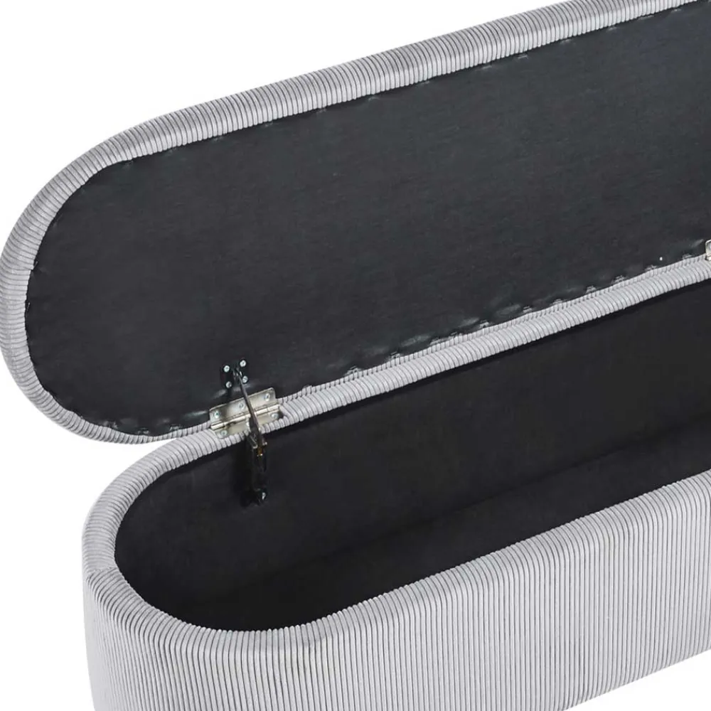 Wohnen Ovale Truhenbank mit Cord Bezug in Hellgrau - Marcez