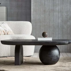 Wohnen Ovaler Design-Couchtisch in Schwarz - Islando