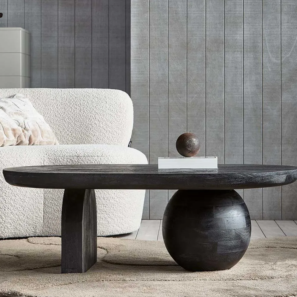 Wohnen Ovaler Design-Couchtisch in Schwarz - Islando