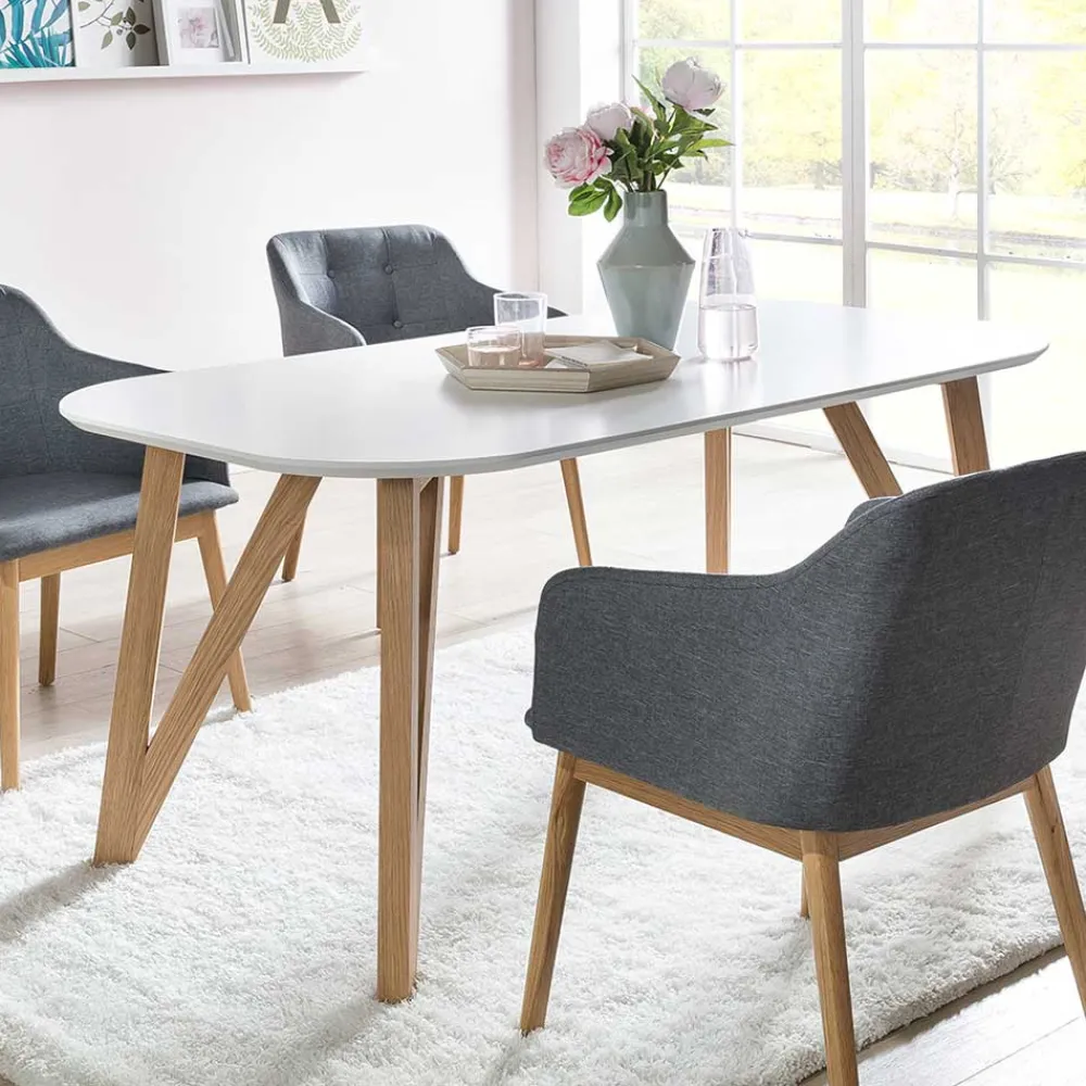 Wohnen Küchentische|Skandinavische Möbel*Ovaler Designtisch in Weiß & Eichefarben - Calypso