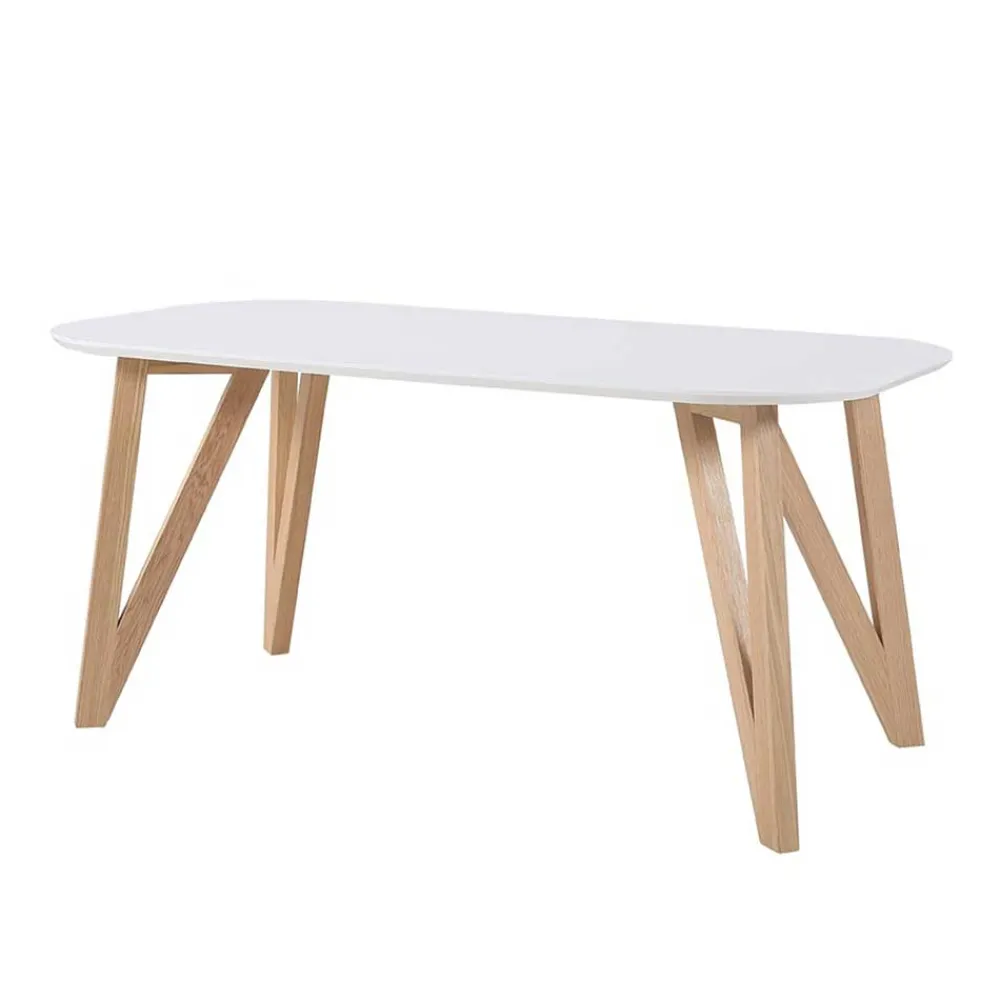 Wohnen Küchentische|Skandinavische Möbel*Ovaler Designtisch in Weiß & Eichefarben - Calypso