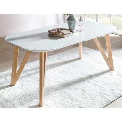 Wohnen Küchentische|Skandinavische Möbel*Ovaler Designtisch in Weiß & Eichefarben - Calypso