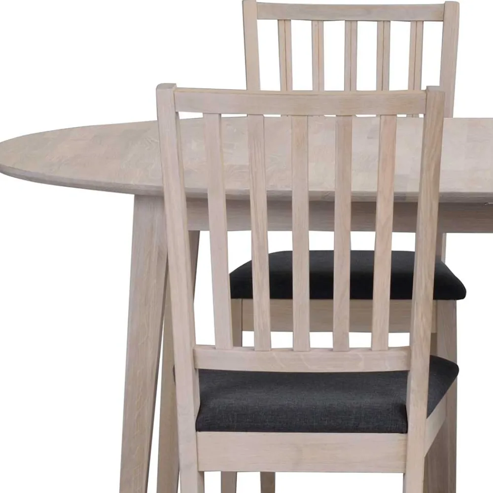 Wohnen Ovaler Esstisch Eiche White Wash & 4 Stühle Pessoa mit Webstoff Grau (fünfteilig)