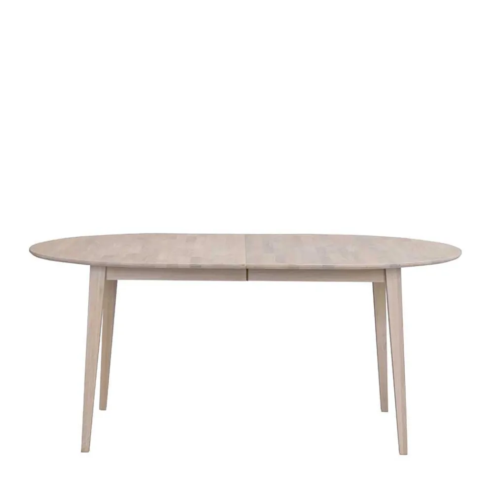 Wohnen Ovaler Esstisch Eiche White Wash & 4 Stühle Pessoa mit Webstoff Grau (fünfteilig)