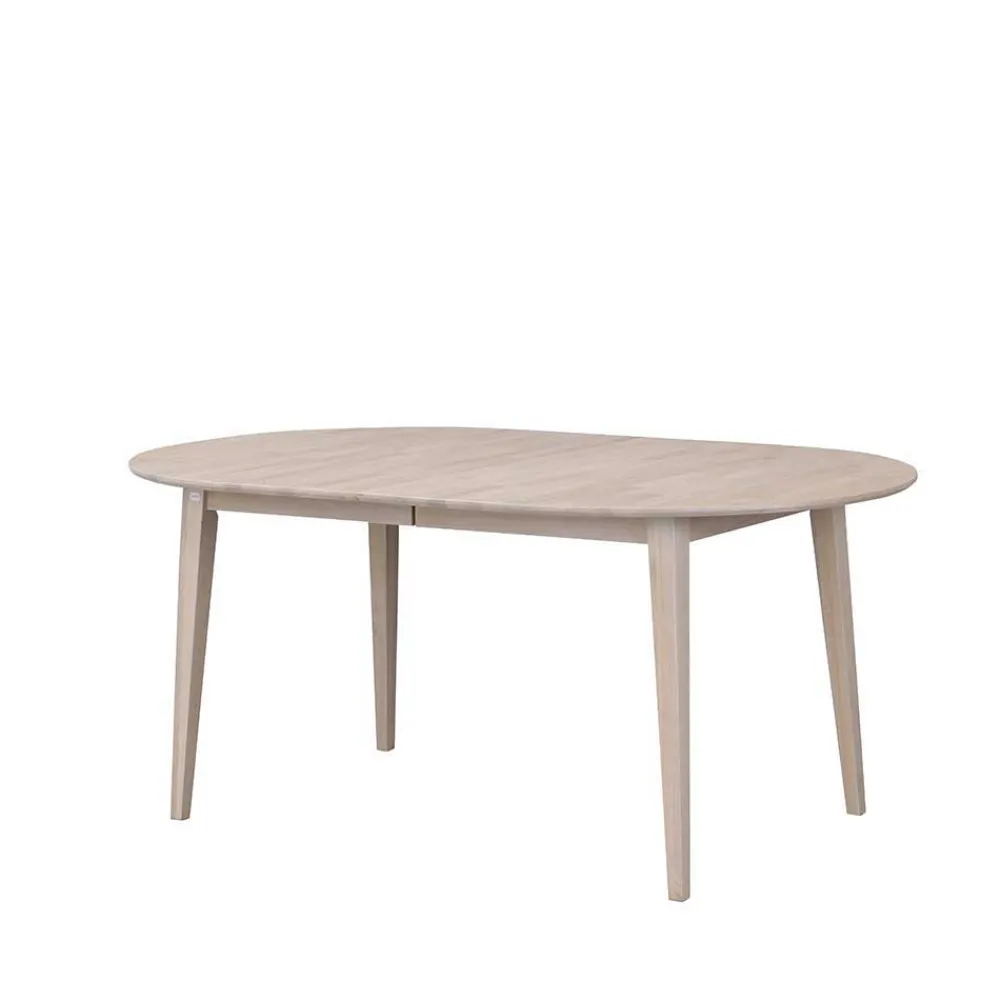 Wohnen Ovaler Esstisch Eiche White Wash & 4 Stühle Pessoa mit Webstoff Grau (fünfteilig)