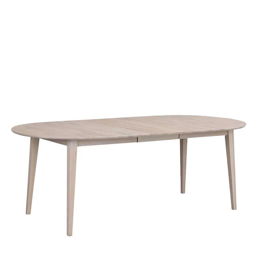 Wohnen Ovaler Esstisch Eiche White Wash & 4 Stühle Pessoa mit Webstoff Grau (fünfteilig)