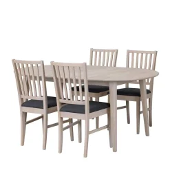 Wohnen Ovaler Esstisch Eiche White Wash & 4 Stühle Pessoa mit Webstoff Grau (fünfteilig)