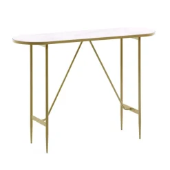 Wohnen Glasmöbel|Retro Möbel*Ovaler Konsolentisch mit Glas Marmoroptik - Bremona