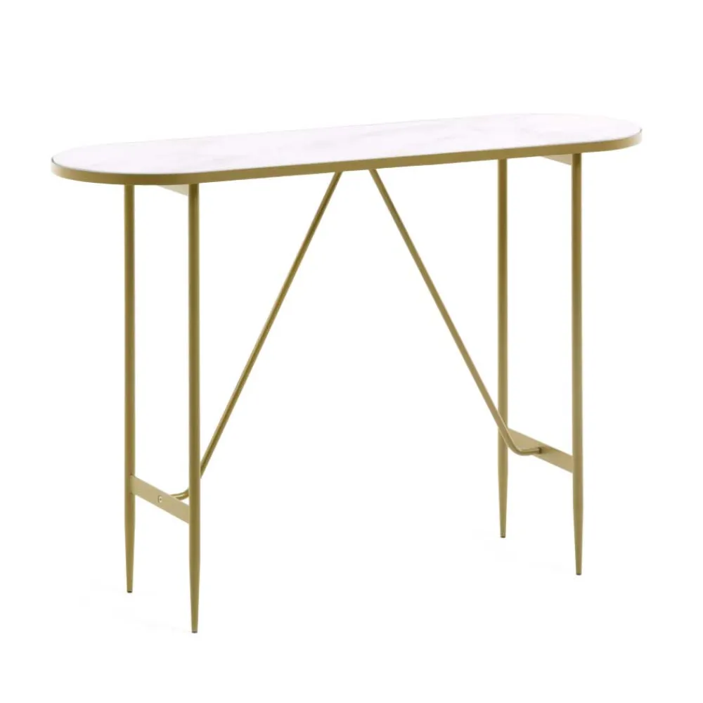 Wohnen Glasmöbel|Retro Möbel*Ovaler Konsolentisch mit Glas Marmoroptik - Bremona