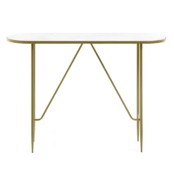 Wohnen Glasmöbel|Retro Möbel*Ovaler Konsolentisch mit Glas Marmoroptik - Bremona