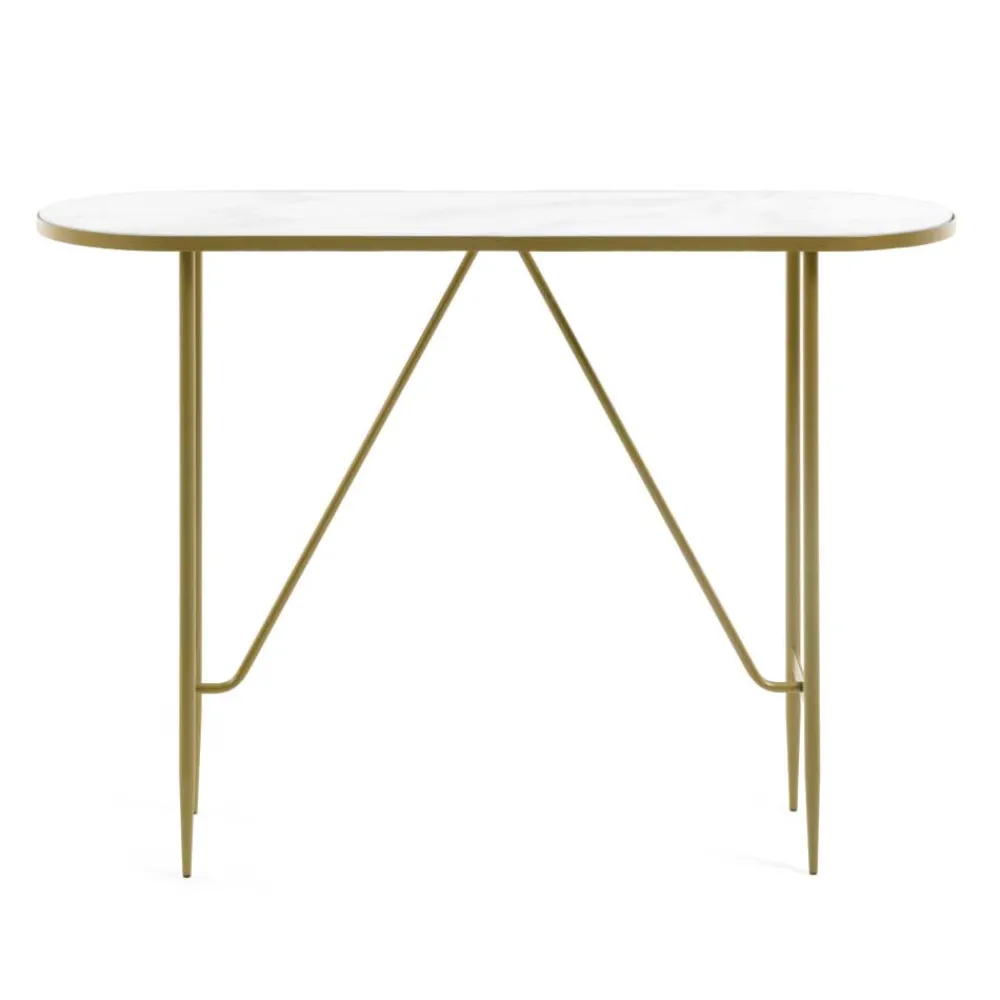 Wohnen Glasmöbel|Retro Möbel*Ovaler Konsolentisch mit Glas Marmoroptik - Bremona