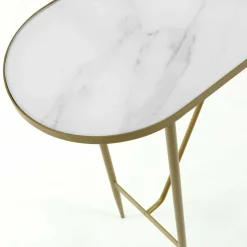 Wohnen Glasmöbel|Retro Möbel*Ovaler Konsolentisch mit Glas Marmoroptik - Bremona