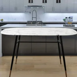 Wohnen Ovaler Retro Esstisch in Marmoroptik - Little