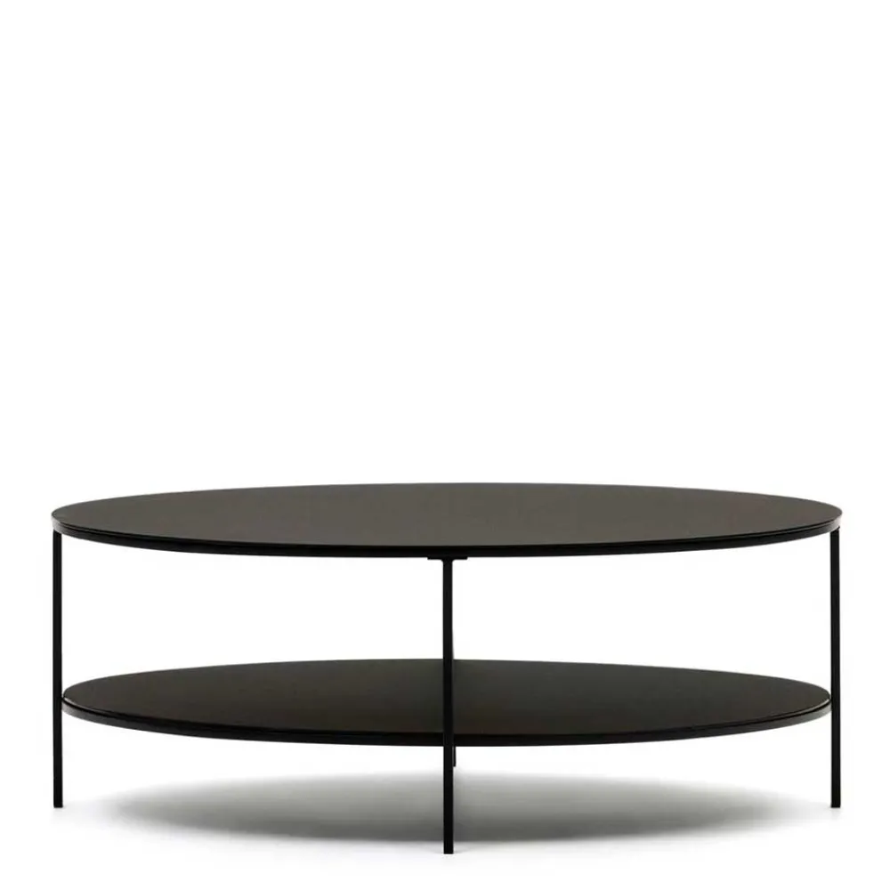 Wohnen Ovaler Sofatisch aus Glas und Metall - Calama