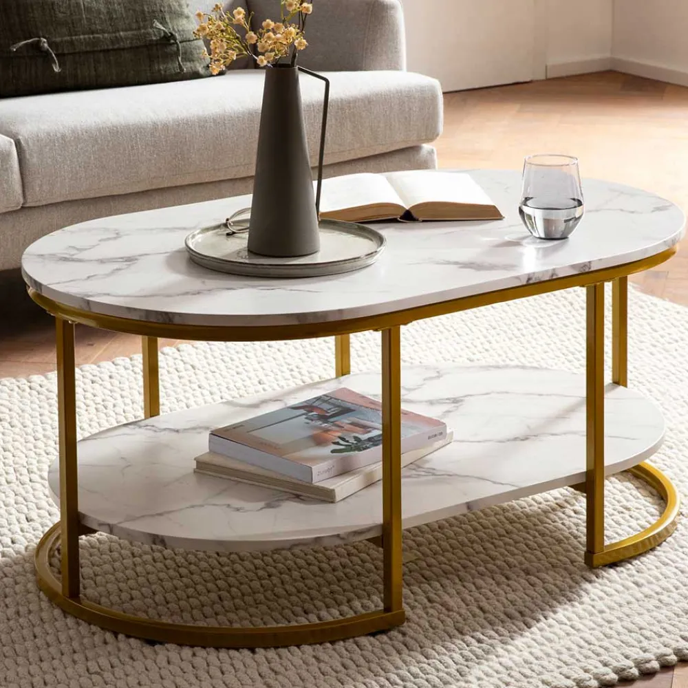 Wohnen Ovaler Wohnzimmertisch im Marmor Look - Narkus