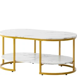 Wohnen Ovaler Wohnzimmertisch im Marmor Look - Narkus