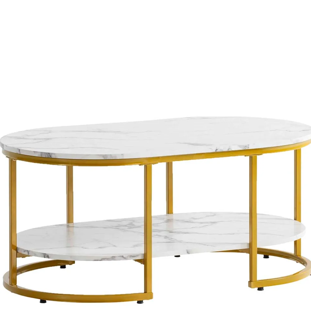 Wohnen Ovaler Wohnzimmertisch im Marmor Look - Narkus
