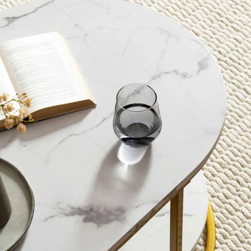 Wohnen Ovaler Wohnzimmertisch im Marmor Look - Narkus