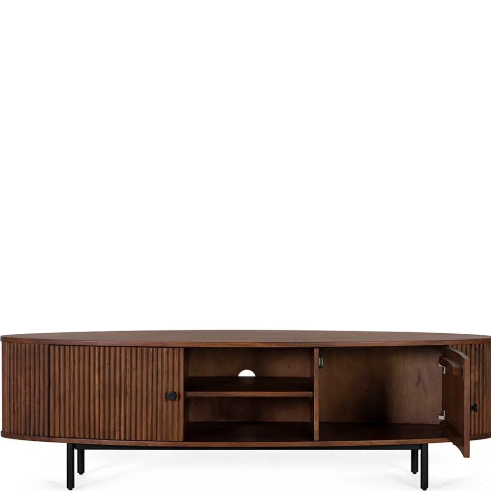 Wohnen Tv & Hifi-Möbel|Tv & Hifi-Möbel*Ovales Retro TV Lowboard aus Akazie - Chalil