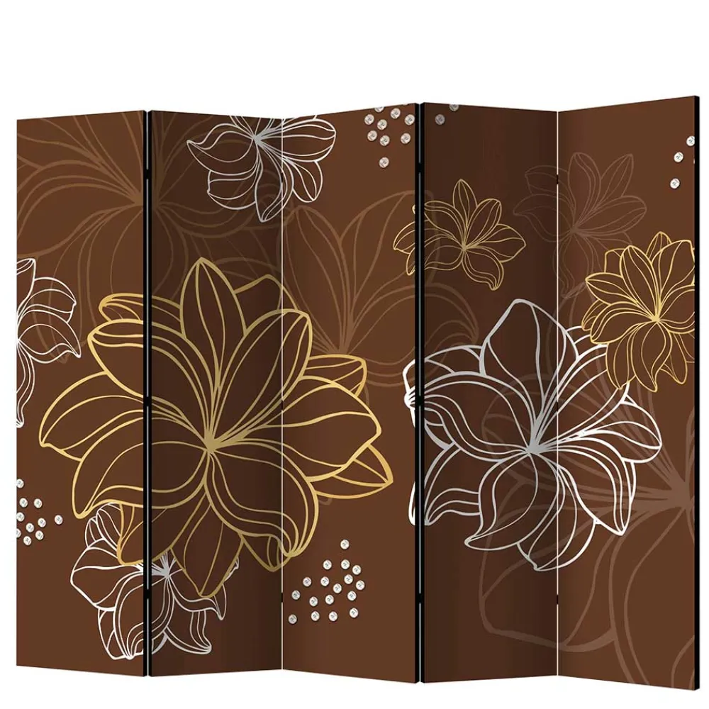 Wohnen Weiße Möbel|Braune Möbel*Paravent in Braun Weiß Gelb bedruckt - Sanni
