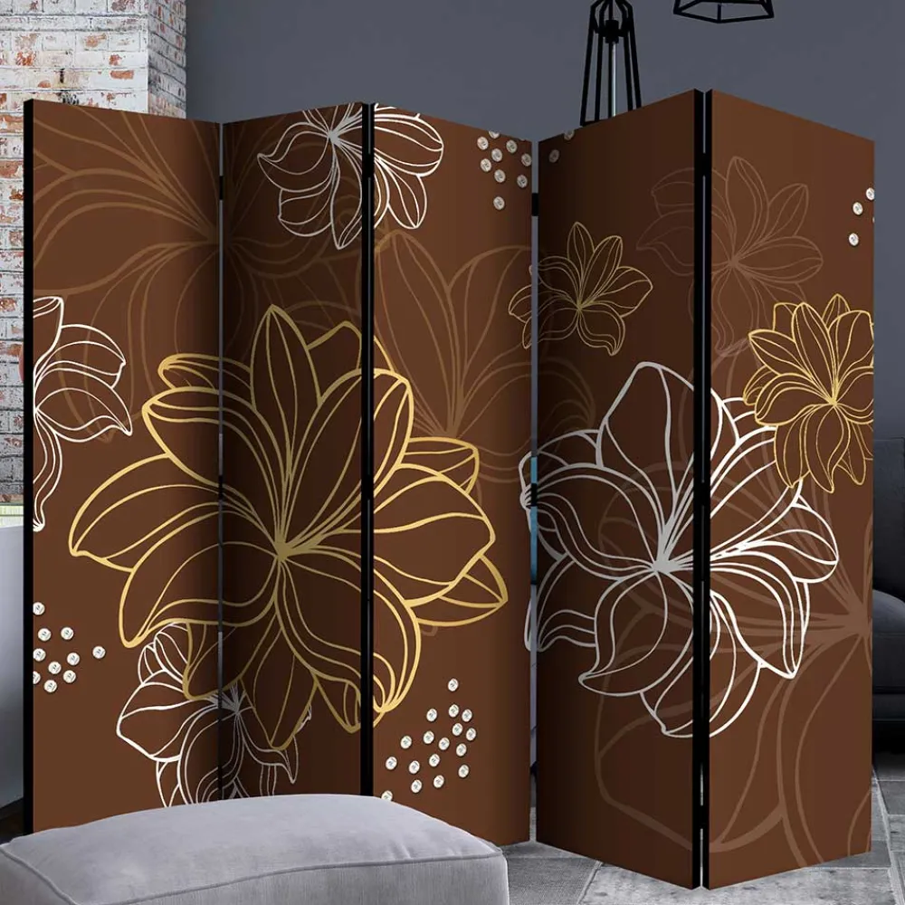Wohnen Weiße Möbel|Braune Möbel*Paravent in Braun Weiß Gelb bedruckt - Sanni