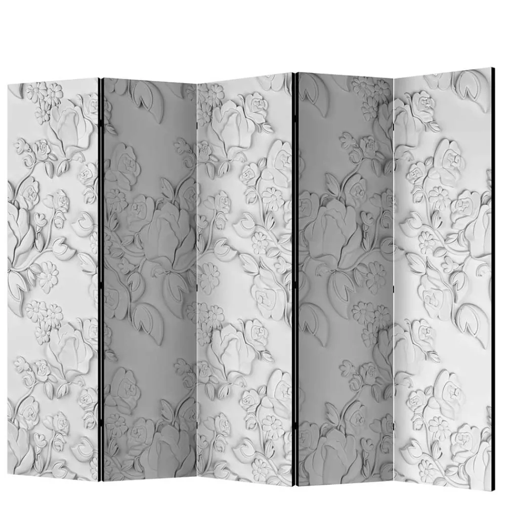 Wohnen Vintage Möbel*Paravent mit Blumen in Hellgrau Weiß - Tamba
