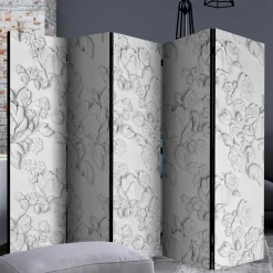 Wohnen Vintage Möbel*Paravent mit Blumen in Hellgrau Weiß - Tamba