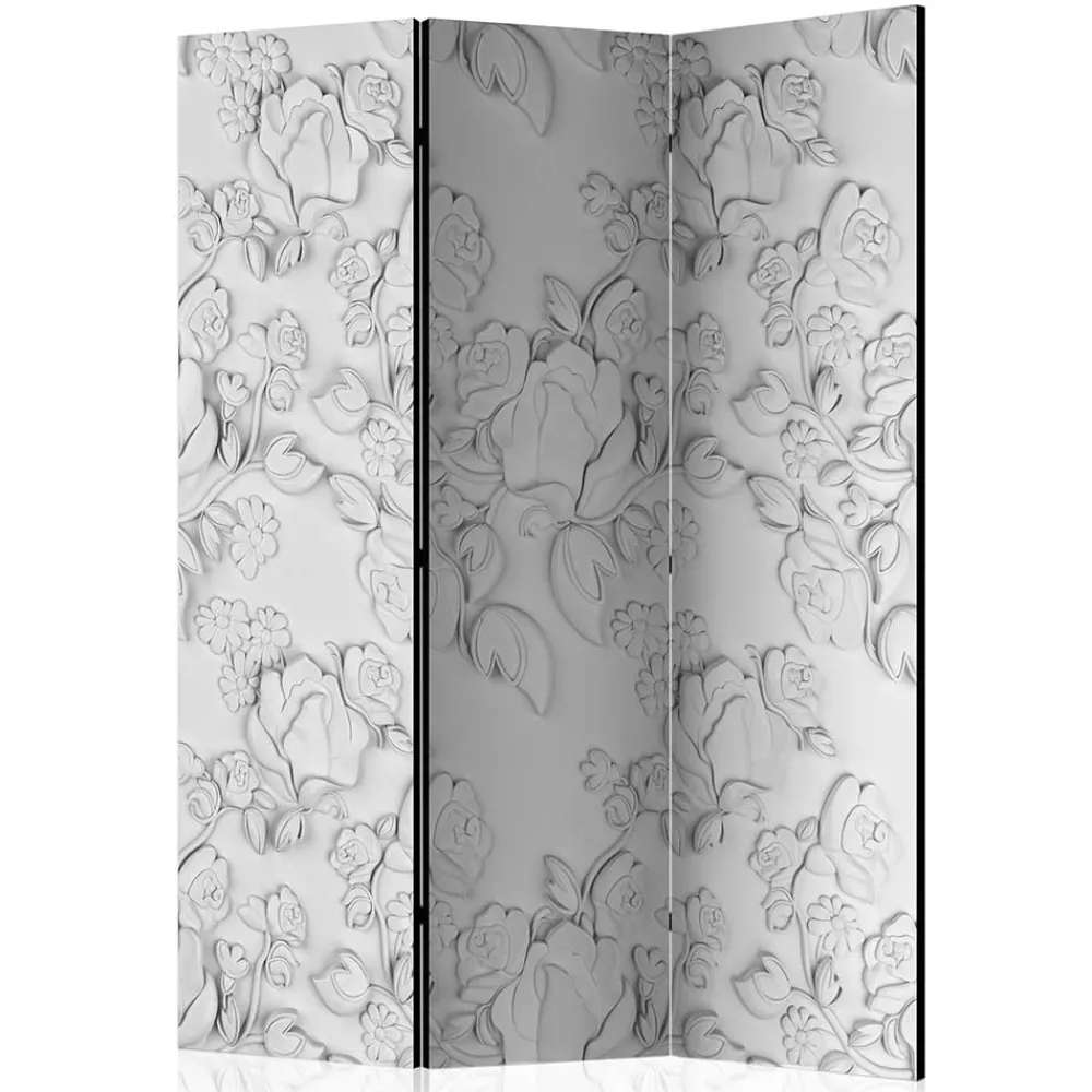 Wohnen Vintage Möbel*Paravent mit Blumen in Hellgrau Weiß - Tamba