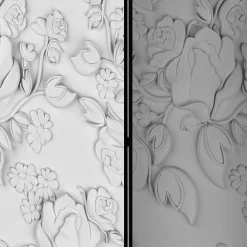 Wohnen Vintage Möbel*Paravent mit Blumen in Hellgrau Weiß - Tamba