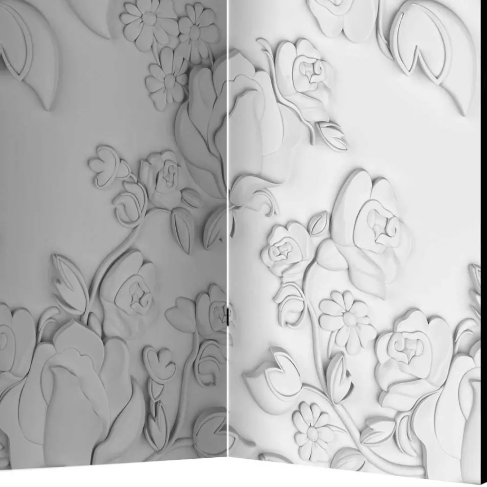 Wohnen Vintage Möbel*Paravent mit Blumen in Hellgrau Weiß - Tamba