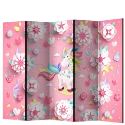 Kinder Wohnen Paravent mit Einhorn Motiv in Rosa Bunt - Olenka