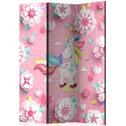 Kinder Wohnen Paravent mit Einhorn Motiv in Rosa Bunt - Olenka